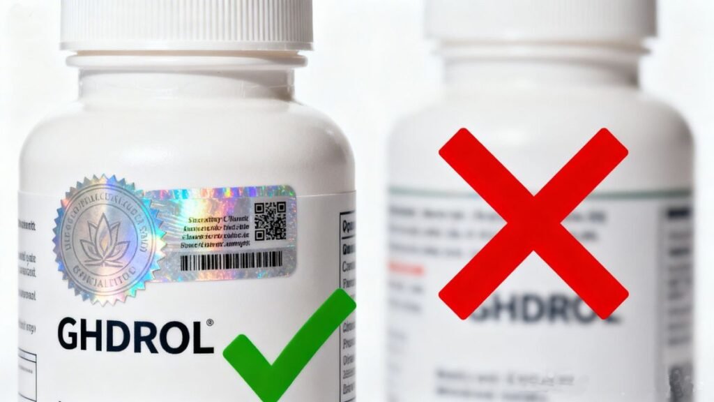 Comparação visual entre Ghdrol original autêntico e produto falsificado mostrando diferenças de qualidade