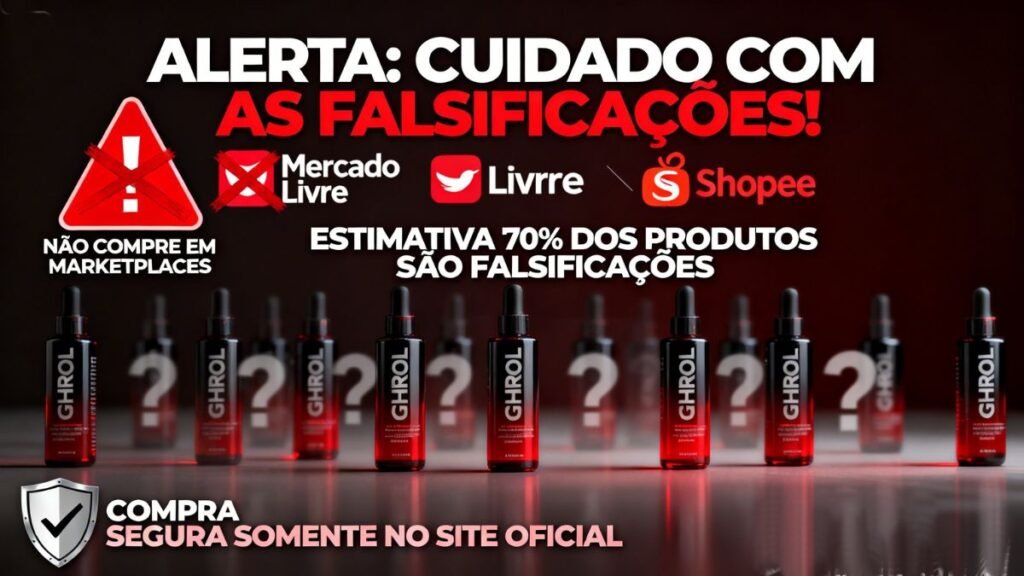 Alerta visual sobre golpes e falsificações de Ghdrol em marketplaces não autorizados