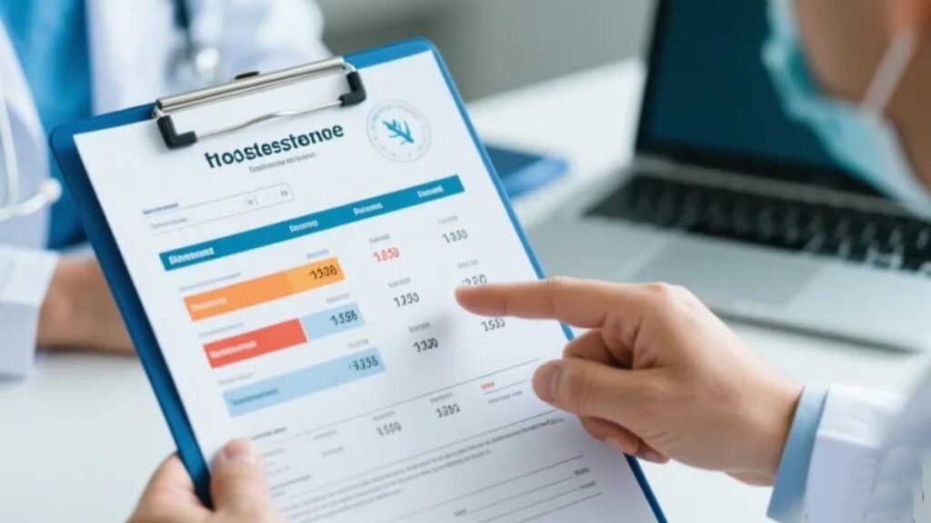 Exames laboratoriais mostrando painel hormonal de testosterona para avaliação por idade