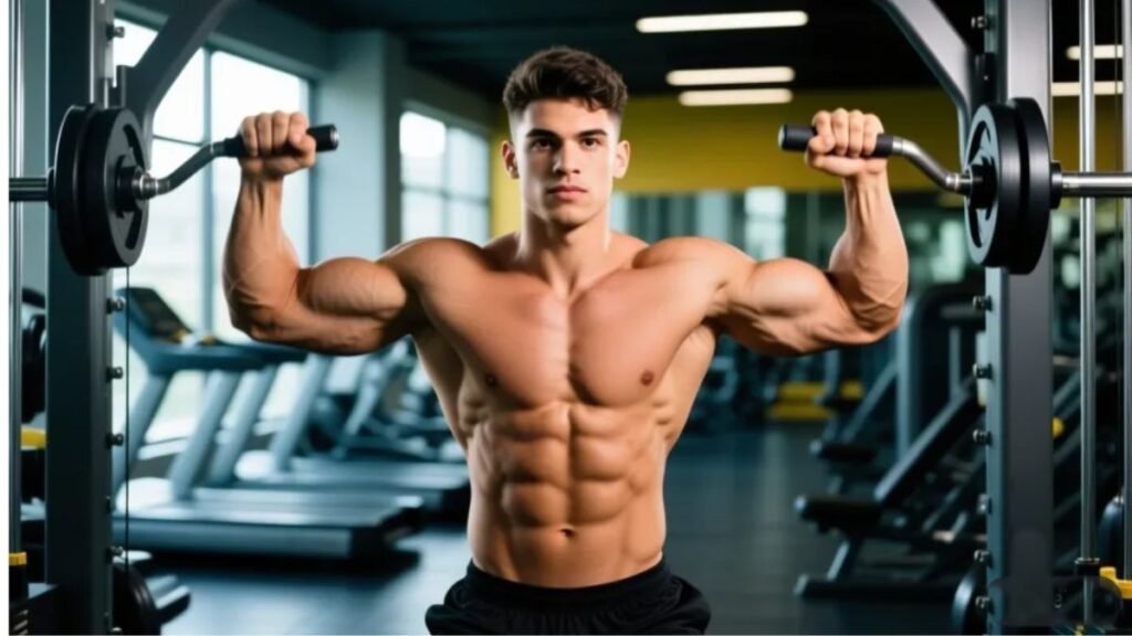 Homem jovem de 25-30 anos com testosterona naturalmente alta praticando exercícios