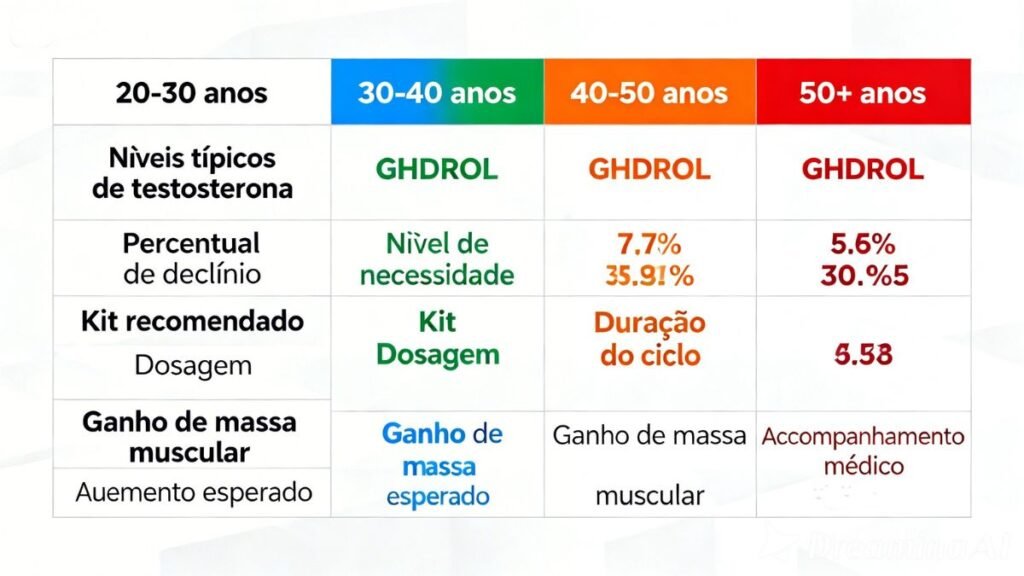 Tabela comparativa completa das recomendações de Ghdrol por faixa etária com dosagens e resultados
