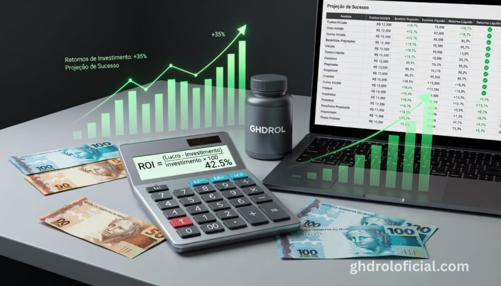 Calculadora mostrando análise de custo-benefício positivo do investimento em Ghdrol