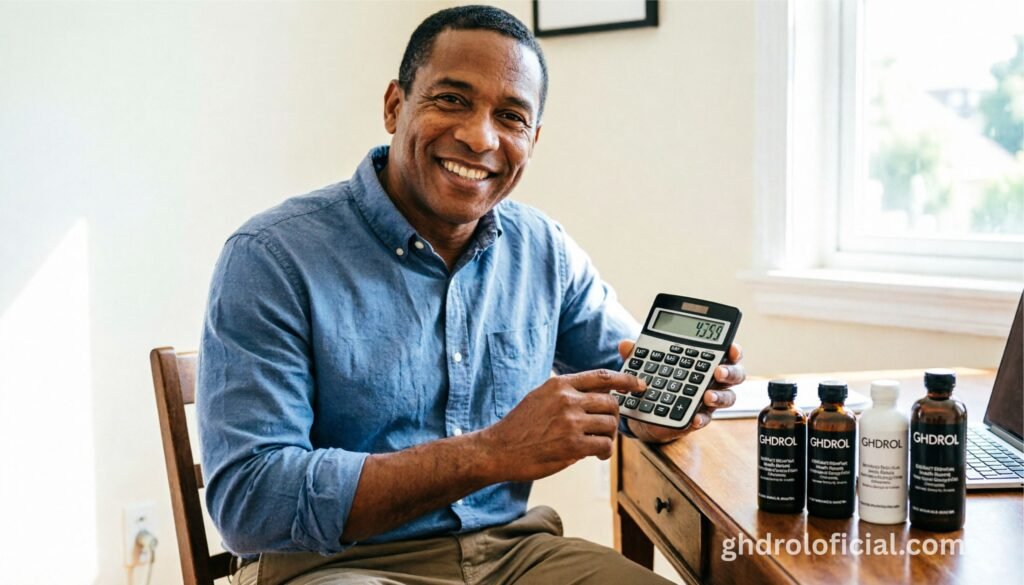 Cliente satisfeito calculando ROI positivo após resultados reais com investimento em Ghdrol